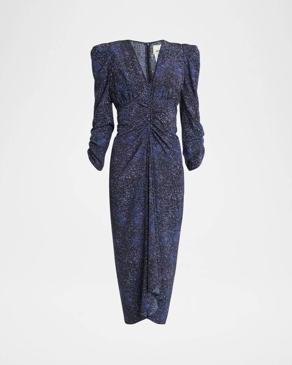 Albini Mosaic Ruched Stretch Silk Dress